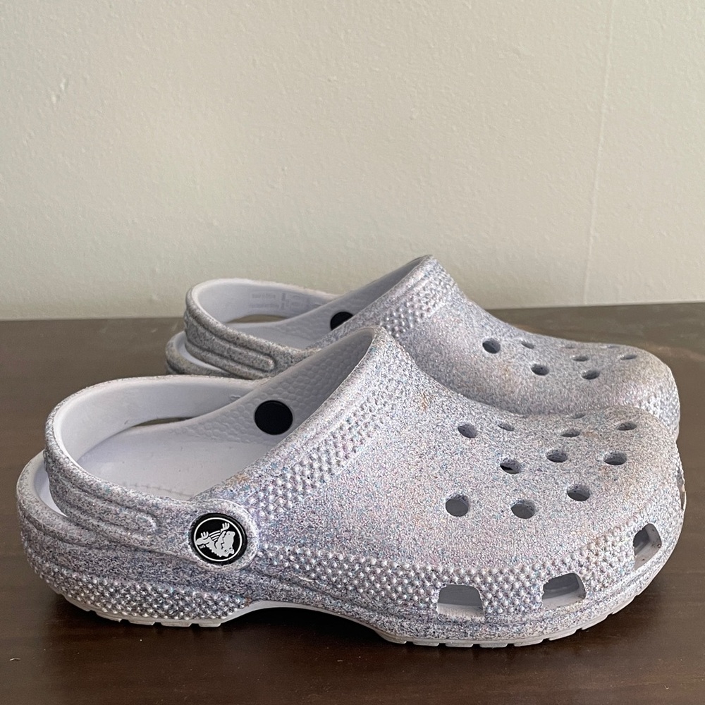 CROCS Kids Bluish Silver Glitter Shoes (size 13) - Picture 7 of 9